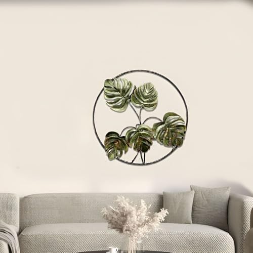 Image of Iron Big Handcrafted Multicolor Round Metal Leaf Abstract Wall Art Decorative Wall Frame Sculpture for Living Room Bedroom Drawing Room Home Decor