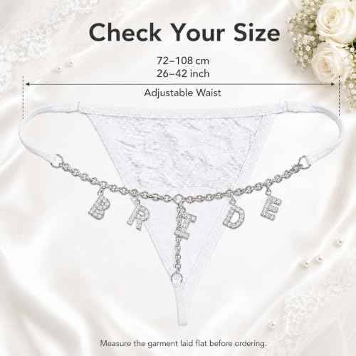 Image of BRIDE Rhinestone Lace Thong for Bride, Bridal Shower & Bachelorette Party Gift, Wedding Day Lingerie, Honeymoon Underwear, Adjustable One Size Fits Most