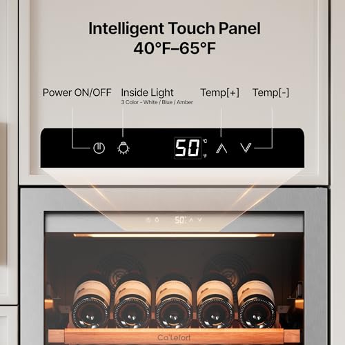 Image of Ca'Lefort 24 Inch Wine Fridge, 166 Bottle Built-In Wine Cooler | 69-Inch Tall Wine Cellar, Quiet Inverter Compressor, 40-65F Temperature Control, Display Shelf, Glide-Out Shelves & Drawer
