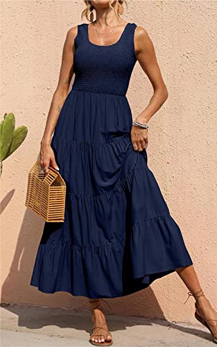 Image of PRETTYGARDEN Women's 2026 Casual Loose Plain Maxi Sundress Smocked Tank Dress Sleeveless Summer Beach Tiered Long Dresses