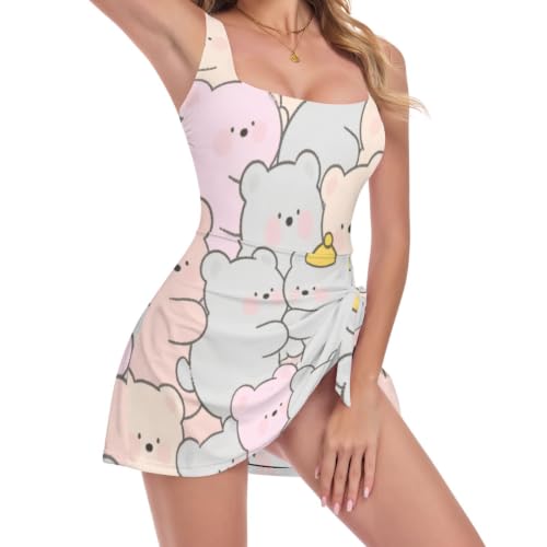 Maillot de bain une pièce pour femme avec motif ours mignon et fines bretelles - 5