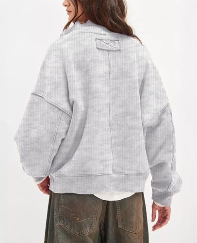 Gnveub Sweatshirt for Women Oversized Henley Neck Long Sleeve Button Pullover Tops Trendy Outfits Clothes(LightGrey,XL) - image 2