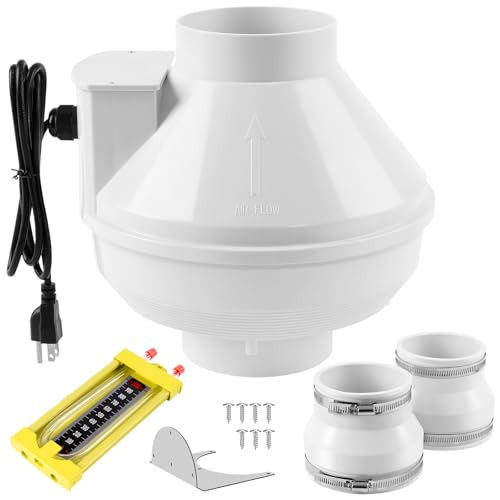 Radon Fan Kit with Rubber Couplers (4 to 3 Inchfits 3 PVC) Quiet 260 CFM Quickly Mitigate Radon Air Pressure Indicator Ip67 Waterproof Radon Mitigation System Kit