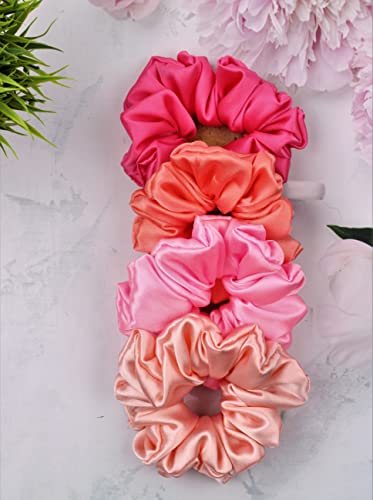 Image of Satin Scrunchies Hair Bands for Women | No-Damage Elastic Hair Ties for Ponytails & Buns | Fluffy & Stylish Rubber Bands | Extra Large Size | Pack of 5