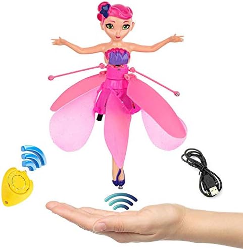 Strivy Flying Fairy Doll for Girls,RC Infrared Induction Helicopter Kids Toys Teen Toys Flying Princess Doll (Pink)