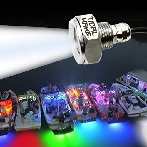 Tidal Wake IP68 Underwater 1/2in Standard Boat Drain Plug LED Light Built-in Driver & Overheat Protection 3 Yr/50,000hr Warranty, 316 Stainless Steel, 12-30v/27w,1800 lumen w/Storage Bag (white/clear)