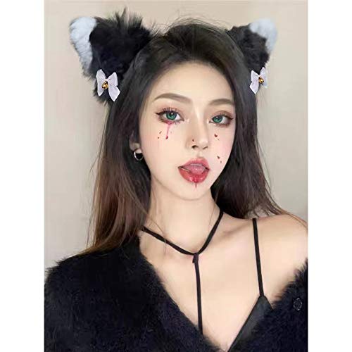 Doeheah kattenoren haarband vossenoren hoofdband haarspeld schattig haarsieraad Halloween kostuum Anime Lolita Cosplay meisjes dames en kinderen, Aazwart + wit, Eén maat - Image 5