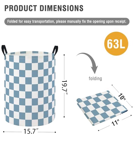 Image of Baby Laundry Hamper Basket Baby Hamper for Nursery Boy and Girl Cute Storage Bin Organizer Boho Room Decor(Blue Checkered)