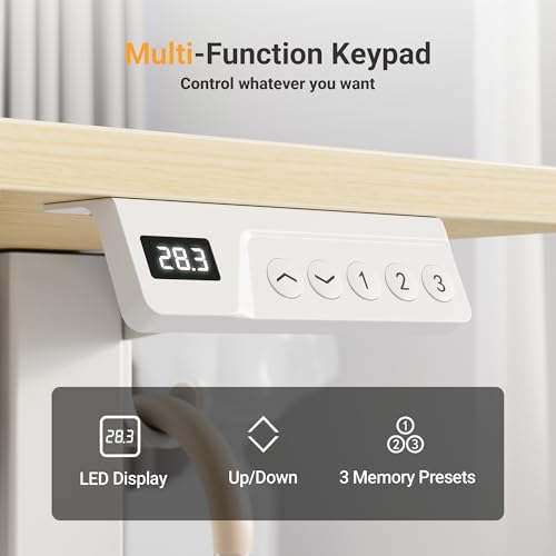 Image of YDN 32 inch Small Electric Standing Desk Adjustable Height, Sit Stand up Desk with Memory Presets & Cable Management, Home Office Desk for Office & Computer Workstation, White Frame /Nature Top