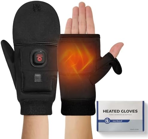 Heated Gloves for Men Women, Rechargeable Heated Mittens Fingerless for Winter, 2500mAh Electric Heated Work Gloves with 3 Temperature Levels (S)