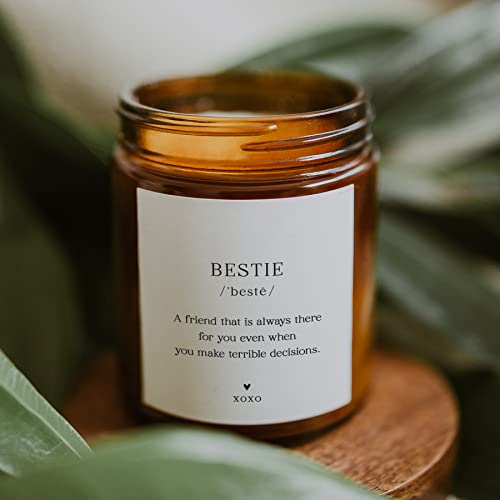 Image of ThreeKin Bestie Candle Gift for Women. Unique Best-Friend Gifts, Lavender Handmade Scent 100% Soy Wax Perfect for Sister, Mom, Daughter, Best Friend, BFF Bday, 9oz Amber Jar, 65 Hour Burn (Pack of 2)