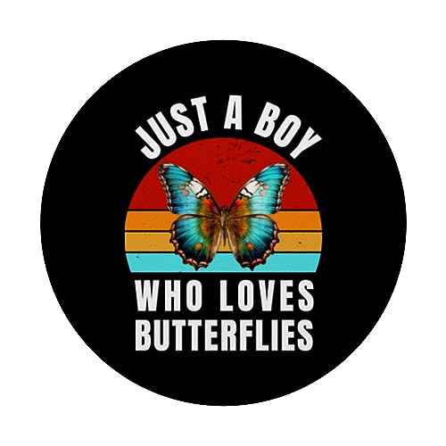 Just A Boy Who Loves Butterflies - Funny Butterfly PopSockets Swappable PopGrip, Black - Image 3