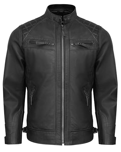 Men's Leather Jacket - Real Lambskin Cafe Racer Style Quilted Leather Jackets For Men3