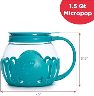 Ecolution Patented Micro-Pop Microwave Popcorn Popper, Temperature Safe Borosilicate Glass, Teal