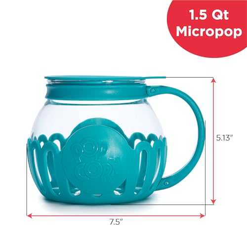 Ecolution Patented Micro-Pop Microwave Popcorn Popper, Temperature Safe Borosilicate Glass, Teal