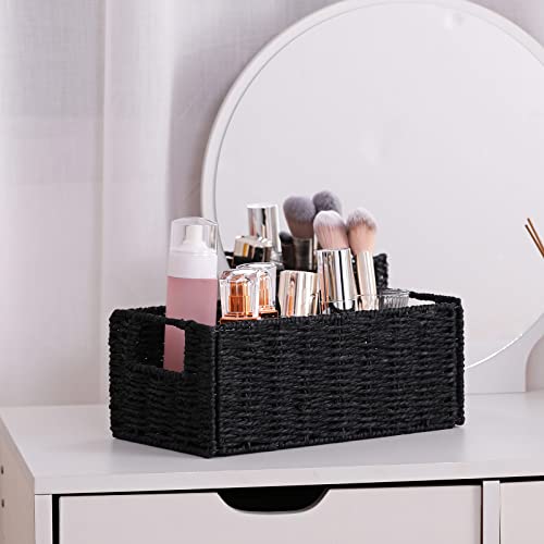 Vagusicc BLACK(PAPER ROPE) Wicker Storage Basket, Hand-Woven Paper Rope Small Storage Baskets Bins With Handles (Set Of 2), Toilet Paper Small Wicker Baskets For Organizing Toilet Shelves Pantry thumb #6