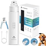 Dog Nail Grinder & Upgrade Professional with 3-Speed Adjustment Super-Quiet and Low-Vibration Pet Nail Trimmers with Forward and Reverse Functions - Safe Pause Button Wireless Type-C Charging (White)