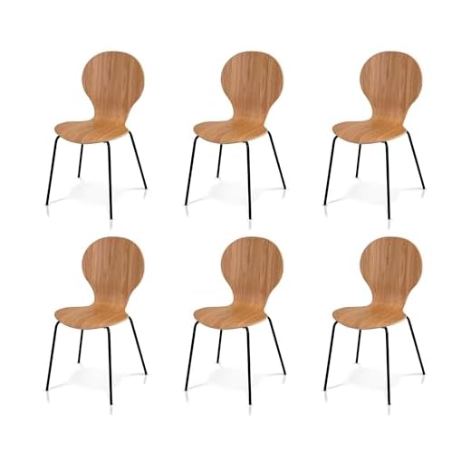 KHG 6er Set Stapelstühle Esszimmerstuhl Stuhl aus Schichtholz mit Eiche-Dekor - Sitzhöhe 45 cm, Stuhlbeine aus Metall - stapelbar für Esszimmer Gastronomie Büro