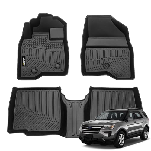 Jenofa-Floor Mats for Ford Explorer 2015-2019 only 1st & 2nd Row Floor Liner Waterproof All Weather Car Mats Custom Fit Explorer TPE Rubber Car Mat for Explorer Accessories Black First Second Rows