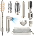 8 in 1 Hair Styler & Hot Air Styler, 1200W Negative Ionic Hair Dryer Brush with Auto Wrap Curlers, No Heat Damage Multi Hair Stylers with Travel Bag for Drying, Curl, Straighten, Champagne Gold