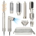 Lasomi 8 in 1 Hair Styler & Hot Air Styler, 1200W Negative Ionic Hair Dryer Brush with Auto Wrap Curlers, No Heat Damage Multi Hair Stylers with Travel Bag for Drying, Curl, Straighten, Champagne Gold