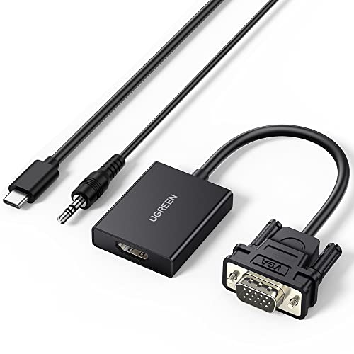 UGREEN Adaptador de conversão VGA para HDMI 1080P VGA macho para HDMI fêmea [reverso não suportado] Sincronização de vídeo e áudio vem com cabo USB-C e cabo de áudio de 3,5 mm