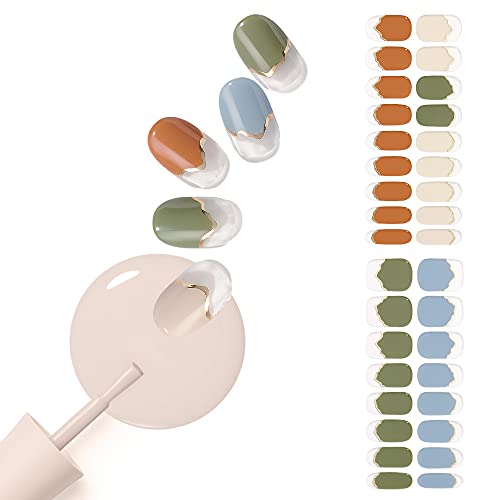 BALOOM Gel Nail Strips Semi Cured Gel Nail Stickers Multi Shop Brand - Glitter and Pattern Colored 34 Extra Long Polish Stickers | Ultra-Glossy & Long-Lasting | Nail Salon Quality French Antique Mix