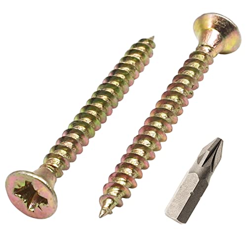 Paquete de 250 piezas de acero chapado en zinc amarillo 3,5 x 35 mm Tornillos para madera, tornillos de aglomerado, tornillo universal Pozi-Drive, cabeza avellanada (250, 3,5 x 35 mm)