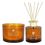 Nicola Spring Sandalwood & Jasmine Scented Candle & Reed Diffuser Set - 350g Soy Wax Candle 38 Hour Burning Time Large Relaxing Fragrance Gift Set Aromatherapy 200ml Fragrant Diffuser