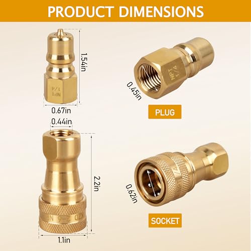 Image of 1 /4 inch Brass Quick Disconnect Coupler Valve for Mytee Carpet Extractor fits Carpet Cleaning Wand Truckmount NPT Quick Connector Plug Nipples，Leak-Proof for Professional Cleaning （1 Pcak） ﻿﻿ (Pack of 2)