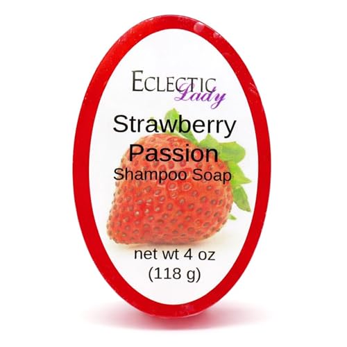 Eclectic Lady Strawberry Passion Shampoo Soap Bar with Pure Argan Oil, Silk Protein, Honey Protein and Extracts of Calendula Flower, Aloe, Carrageenan, Sunflower - 4 oz Bar