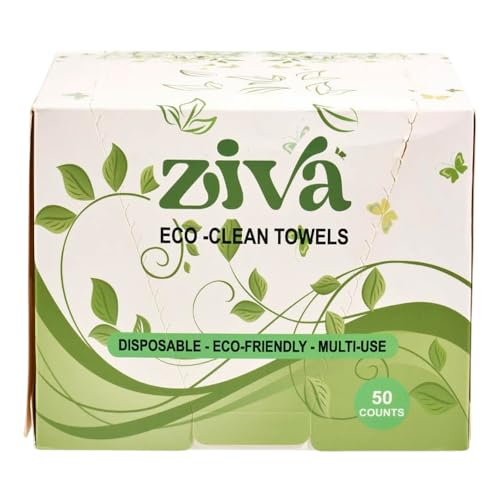 Ziva Eco-Clean Towels | Ultra-Soft & Super Absorbent | Disposable, Multi-Purpose, & Eco-Friendly | Perfect for Skincare, Makeup Removal, Pets & Home | 50 Count