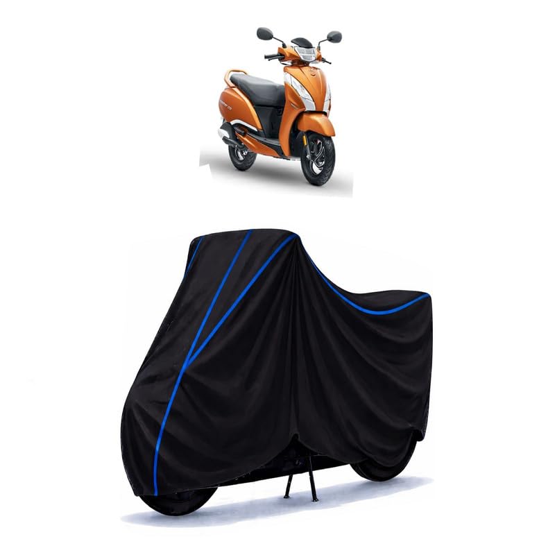 Image of Scooty Cover Water Resistant for Jupiter Drum Alloy | Universal Scooter & Bike Cover | Heavy Duty UV Dust, Rain & Scratch Protection | Elastic Fit All Weather Indoor Outdoor | Black with Blue Piping