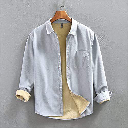 Dickes Fleece-Hemd für Herren, Brusttasche, Oxford-Baumwolle, einfarbig, langärmelig, Revers, 518 Weiß, M