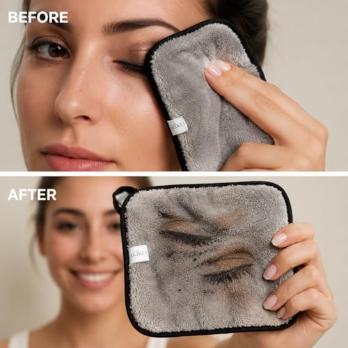 Image of Ultra Soft Reusable Makeup Remover Towel Pack of 3, Microfiber Face Cleansing Cloth for Waterproof Makeup, Face, Eyes & Lips, Washable Make Up Remover FaceTowel for Sensitive Skin