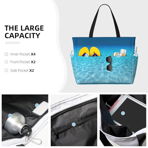 Tranquil Underwater Scenery Print Large Polyester Beach Tote Bag Swim Pool Bag For Weekender Travel Shopping3