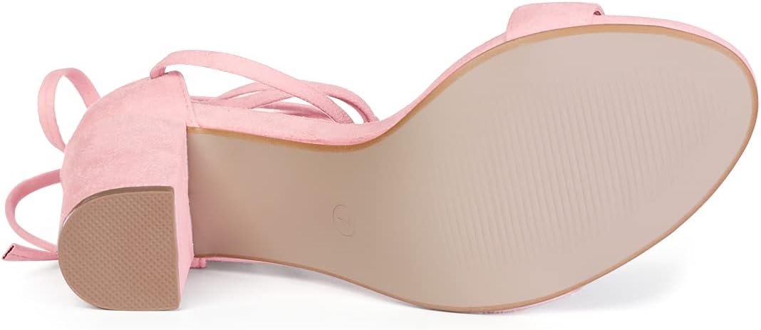 Allegra K Women's Tie Up Strappy Heels Light Pink Chunky High Heels Sandal 8 M US - Image 7