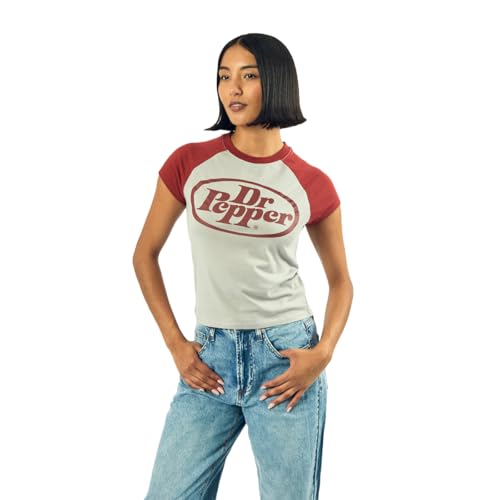 Dr Pepper Logo Women's Gray Heather Crew Neck Short Sleeve Baby Raglan Tee3