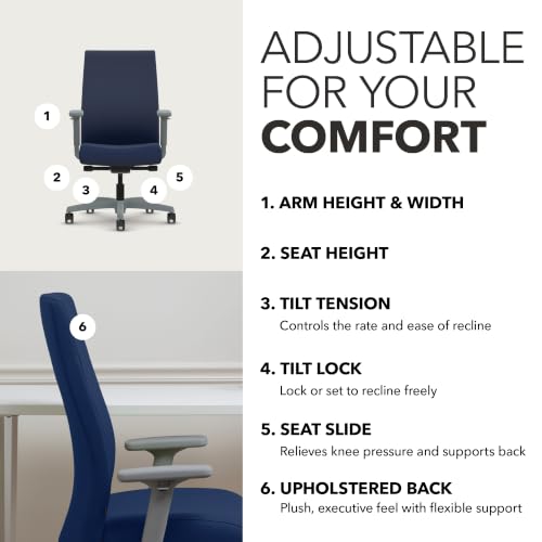 Image of HON Ignition 2.0 Ergonomic Office Chair, Lumbar Support, Desk Chair, Indigo
