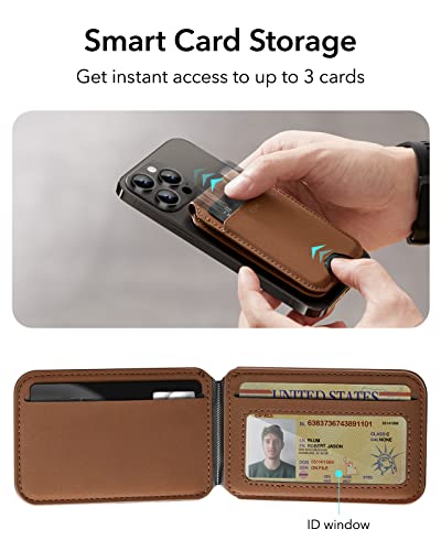 Image of ESR Magnetic Wallet, Compatible with MagSafe Wallet with Adjustable Stand, for iPhone 17e /17 /16 /15 /14 /13 /12 Series, Not for iPhone 13 /12 mini, 3 Card Holder, Vegan Leather, Brown