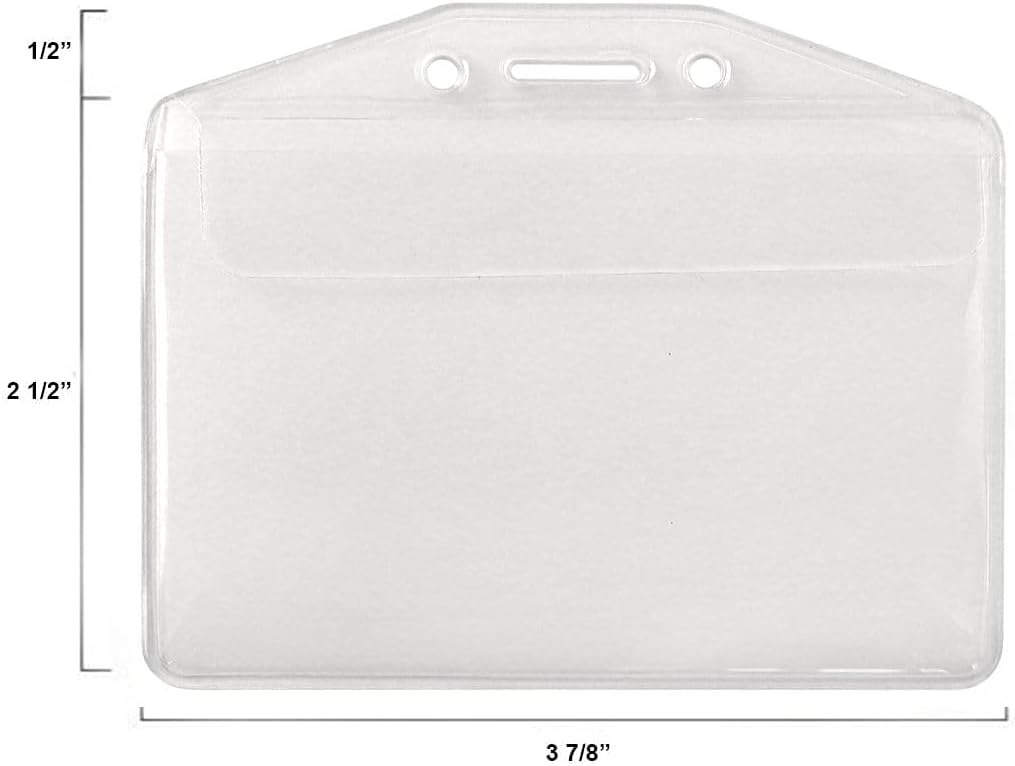 Bulk 100 Pack - Clear Soft Vinyl Horizontal Badge Holder with Fold Over Flap - Heavy Duty Name Tag Protector for I'd Card by Specialist ID