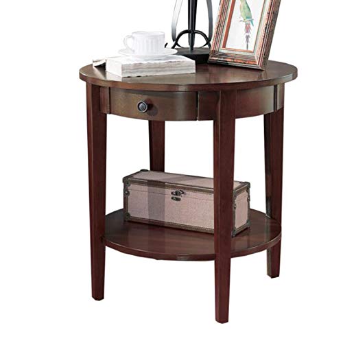 ShAzanz Mesa Auxiliar Mesa Auxiliar De Sofá con Cajón, Mesa Auxiliar Americana De Madera Maciza, Mesa Auxiliar Redonda, 2 Colores Montaje Sencillo(Dark Walnut)