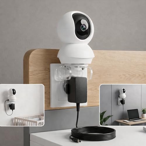 Image of Smart Security Camera Mount with Plug Holder, No Drill Wall Outlet Mount Stand for Indoor CCTV Cameras, Cable Management, Secure Plug-in Holder for Home, Office & Entryway