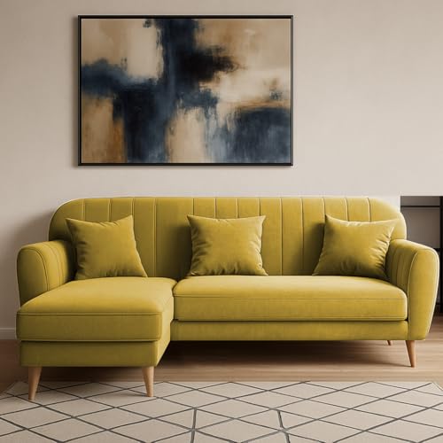 Image of Atticus LHS 4 Seater L Shape Sofa Set for Living Room (Yellow Fabric) Premium Fabric Sofa Set