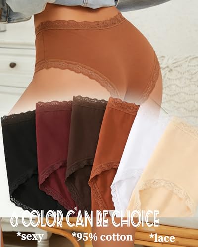 Image of Sth Big Cotton Underwear for Women High Waisted Womens Underwear Pack Sexy Lace Edge Bikini Cheeky Panties Girls Brief