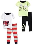 Carter's Baby Boys' Toddler 4-Piece Cotton Pajamas, Fire Truck/Dino, 3T