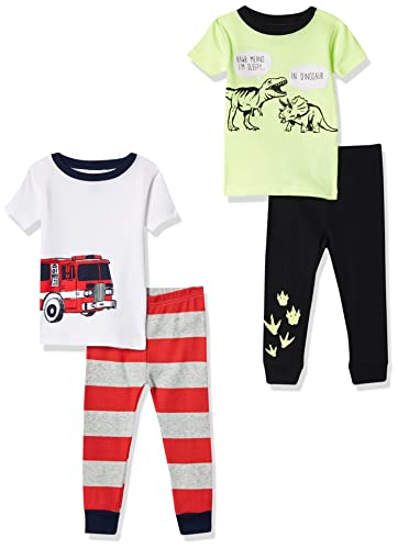 Carter's Toddler Boys 4-Piece Cotton Pajamas, Fire Truck/Dino, 3T