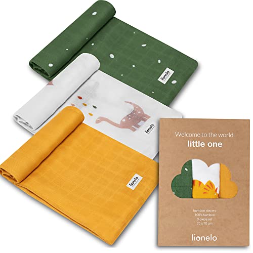 lionelo Bamboo Set 3 Swaddles Muslin Newborn Blankets 100% Natural Bamboo Cotton Size 70x70cm Pleasant to the touch
