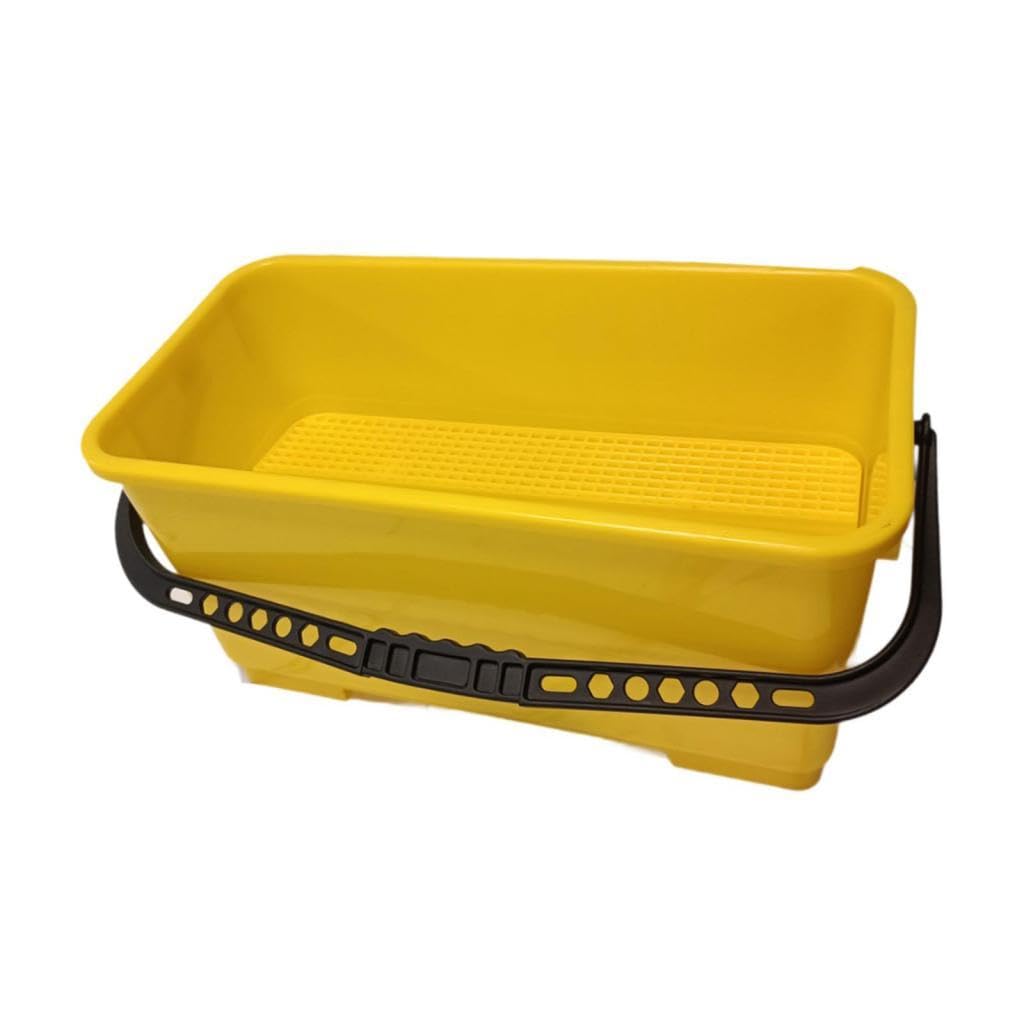 Cubo Rectangular con Ruedas, Balde Portátil, Cubo de Profesional de 24 litros con Escurridor para Limpieza de Suelos, Escuela, Amarillo, Individual