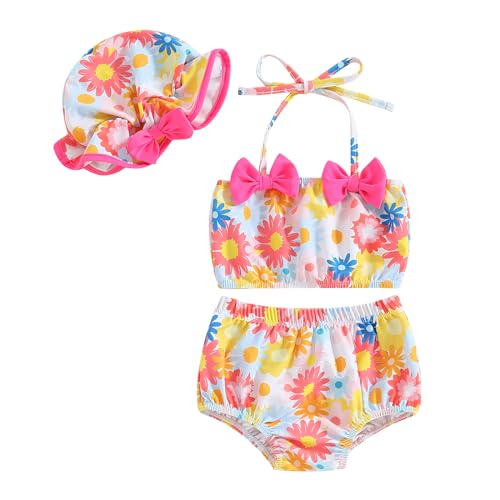 Image of Toddler Baby Girl Swimsuit Two-Piece Bathing Suit Mermaid Bikini Top Trunks Shorts Bathing Suit with Sun Hat